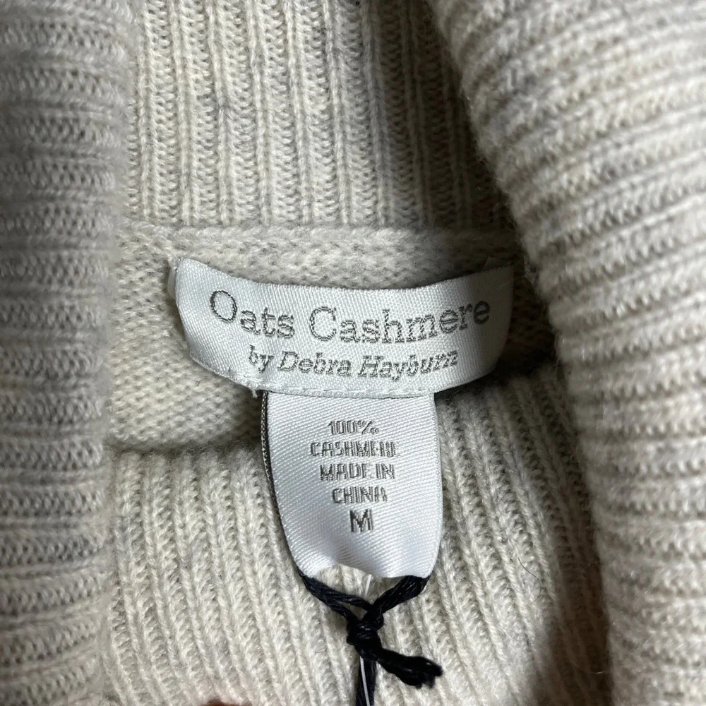 Oats Cashmere by Debra Hayburn Women's Cream Cable Knit Turtleneck Sweater M New
